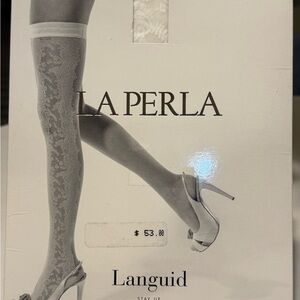 Vintage La Perla "Languid" Stay-Ups | Lace-Effect Side Pattern | Ivory | Size M